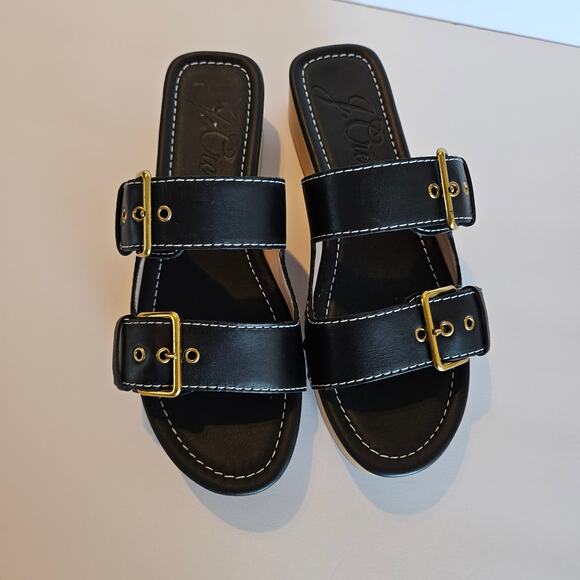 J Crew Black Leather Double Buckle-strap Sandal Women's Size 7.5 Summer Vacation - Picture 2 of 10